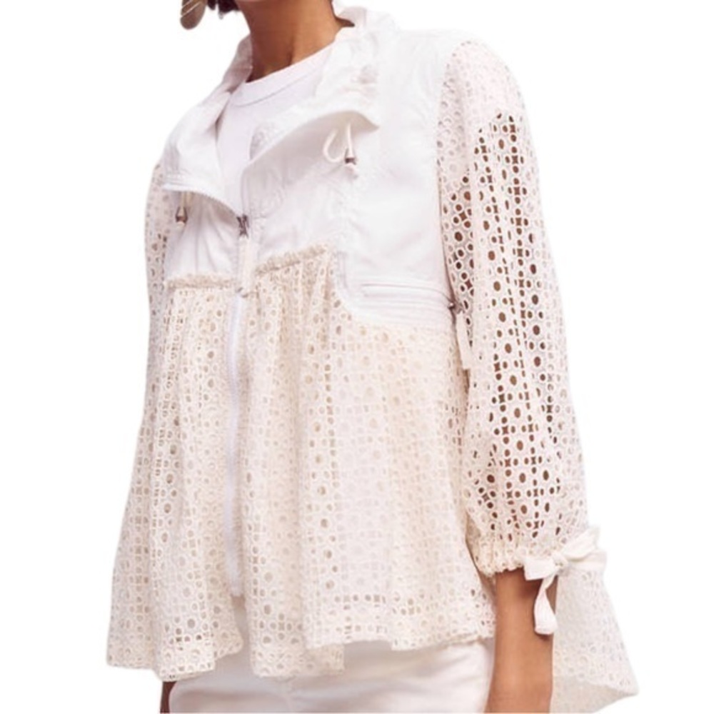 Anthropologie Hei Hei Women Size S Ivory Cream Eyelet Swing Windbreaker Jacket - Picture 1 of 9